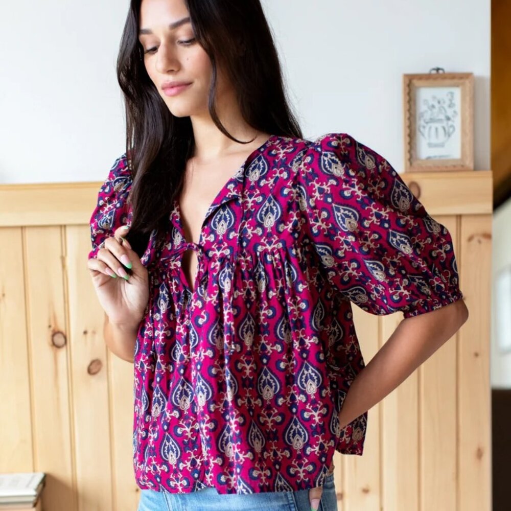 Emerson Fry Puff Isla Top - Pink Indigo, Sz M/L
